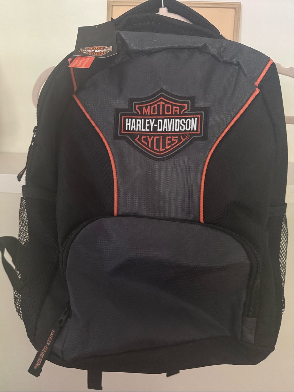 Harley-Davidson Black, Gray & Orange Motorcycle Logo Backpack